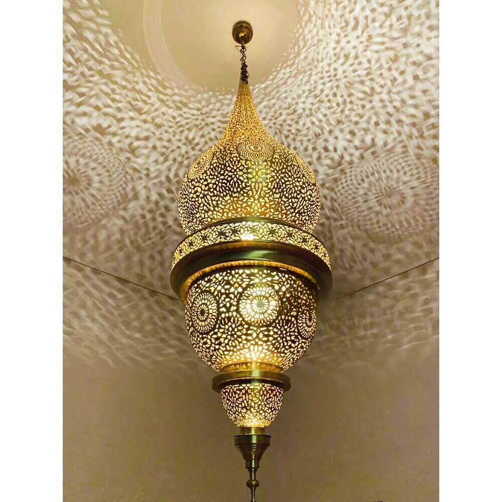 Tall Engraved Brass Pendant Lamp 130cm – Moroccan Palace Statement Light image 4