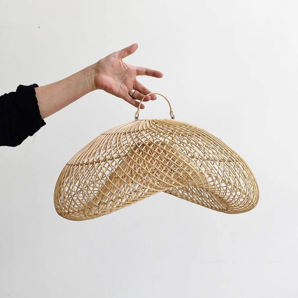 Handwoven Rattan Pendant Lamp – Organic Wave Design Natural Lighting image 11