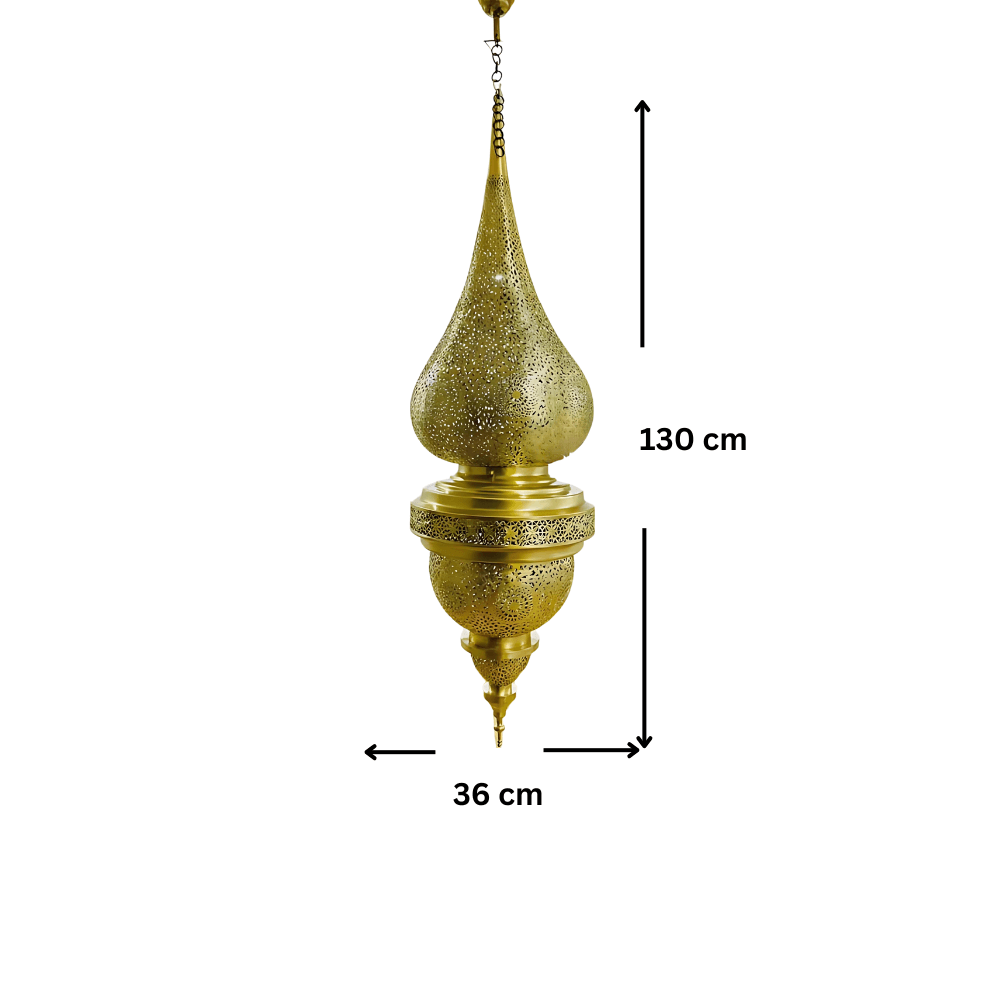 Tall Engraved Brass Pendant Lamp 130cm – Moroccan Palace Statement Light image 6