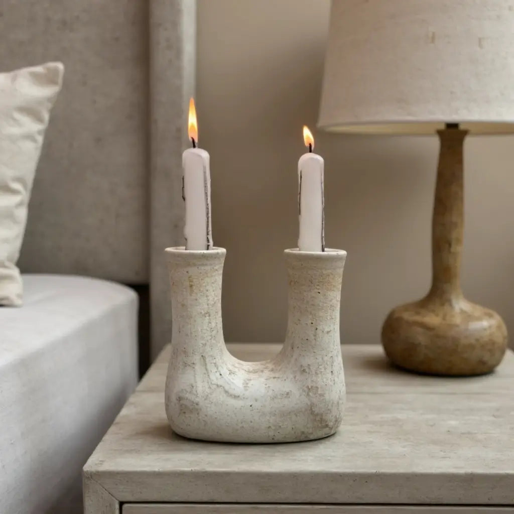 Tamegroute U-Shaped Double Candleholder – Handmade Ceramic Art Piece image 3