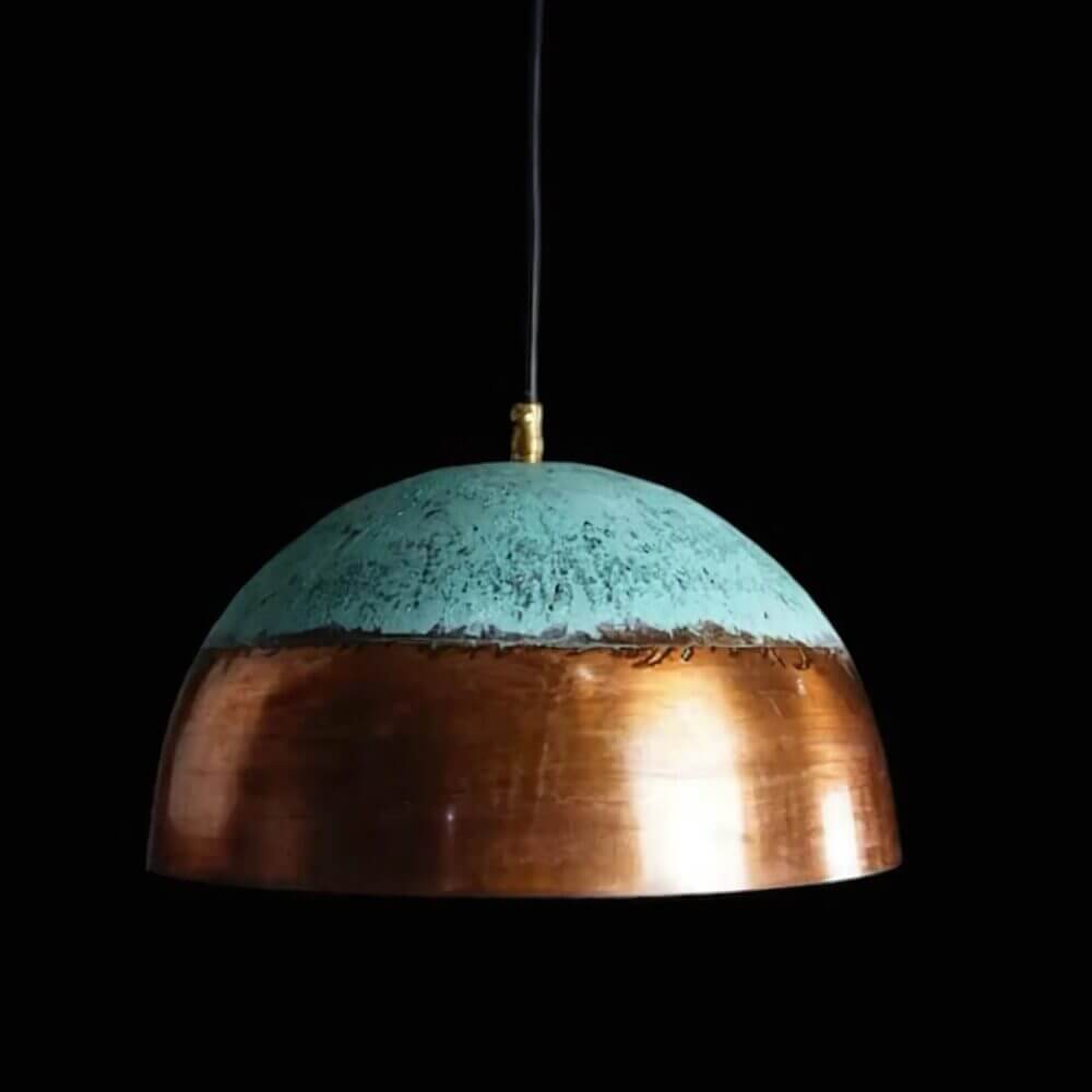 Verdigris & Copper Dome Lamp – Hand-Hammered Brass Pendant Light image 4