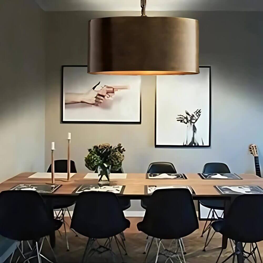 Modern Brass Drum Pendant Light – Customizable Size up to 27.5″ Diameter image