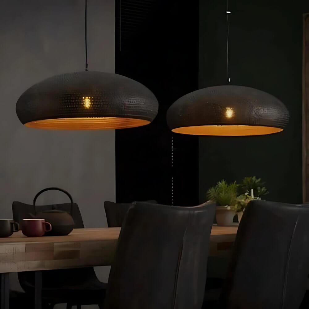 Black Perforated Dome Lamp – Handcrafted Brass Pendant Light image 3