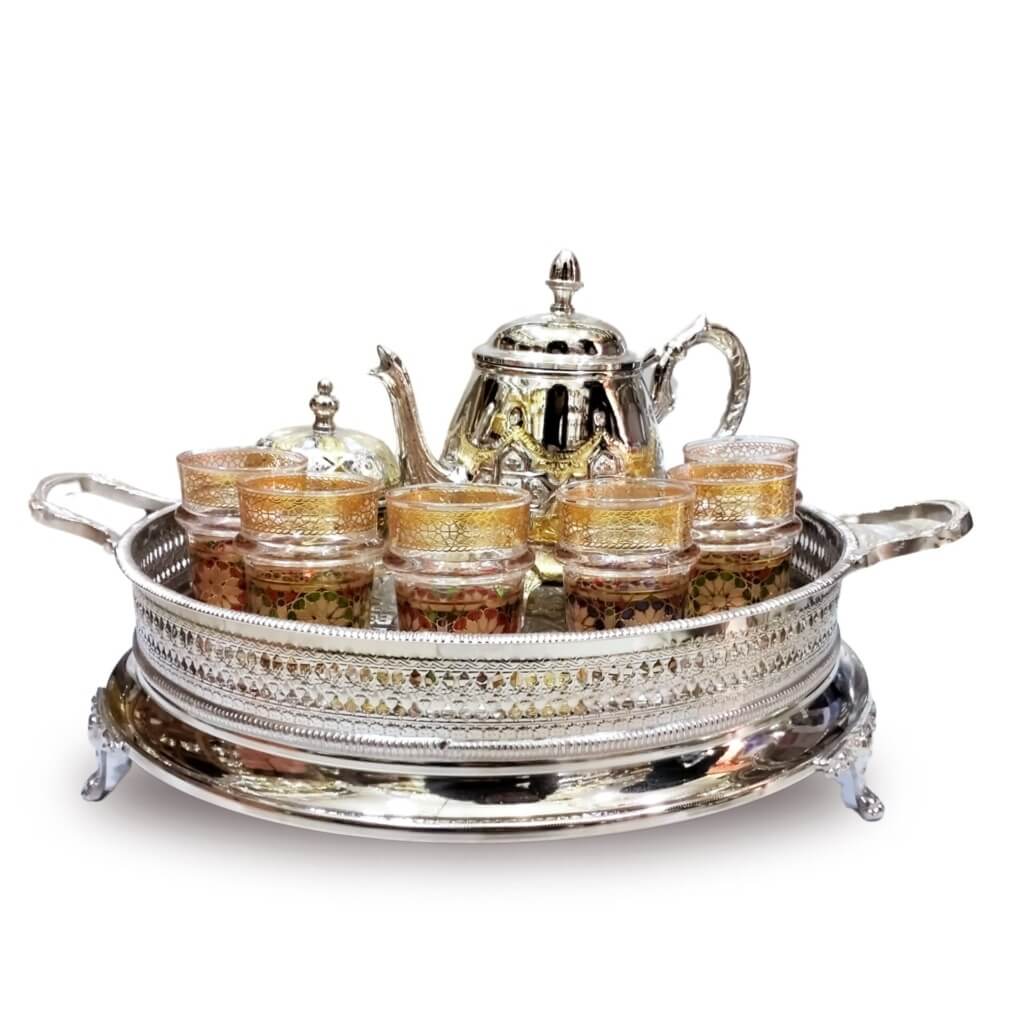 Silver Engraved Tea Set Large – Handcrafted 12 Glass Serving Collection image 8