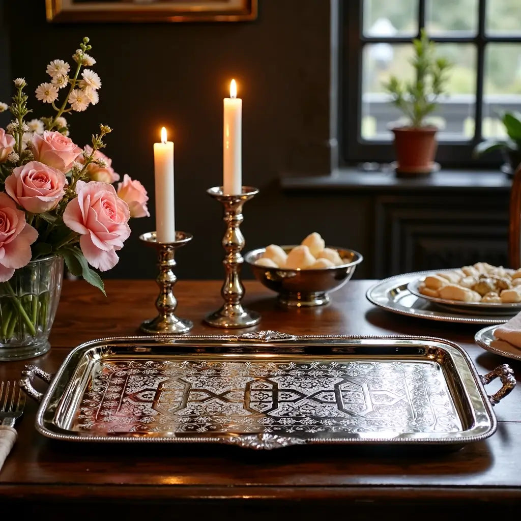 Hand-Engraved Silver-Plated Serving Tray with Ornate Handles – 3 Sizes image 3