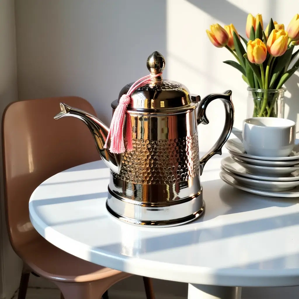 Hammered Brass Coffee Pot Silver-Plated – Traditional Stand image