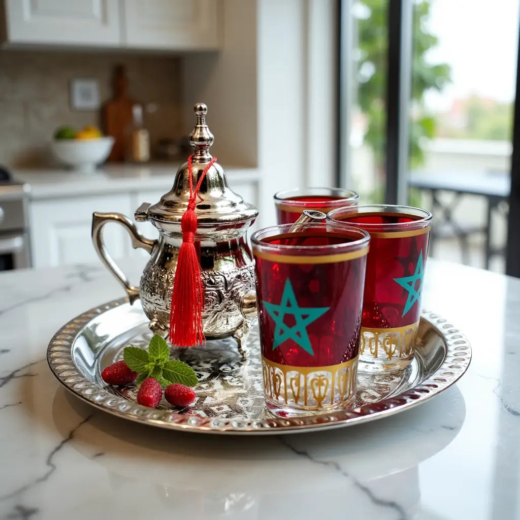 Silver-Plated Tea Set with Flag-Decorated Glasses – 5-Piece Service image 4