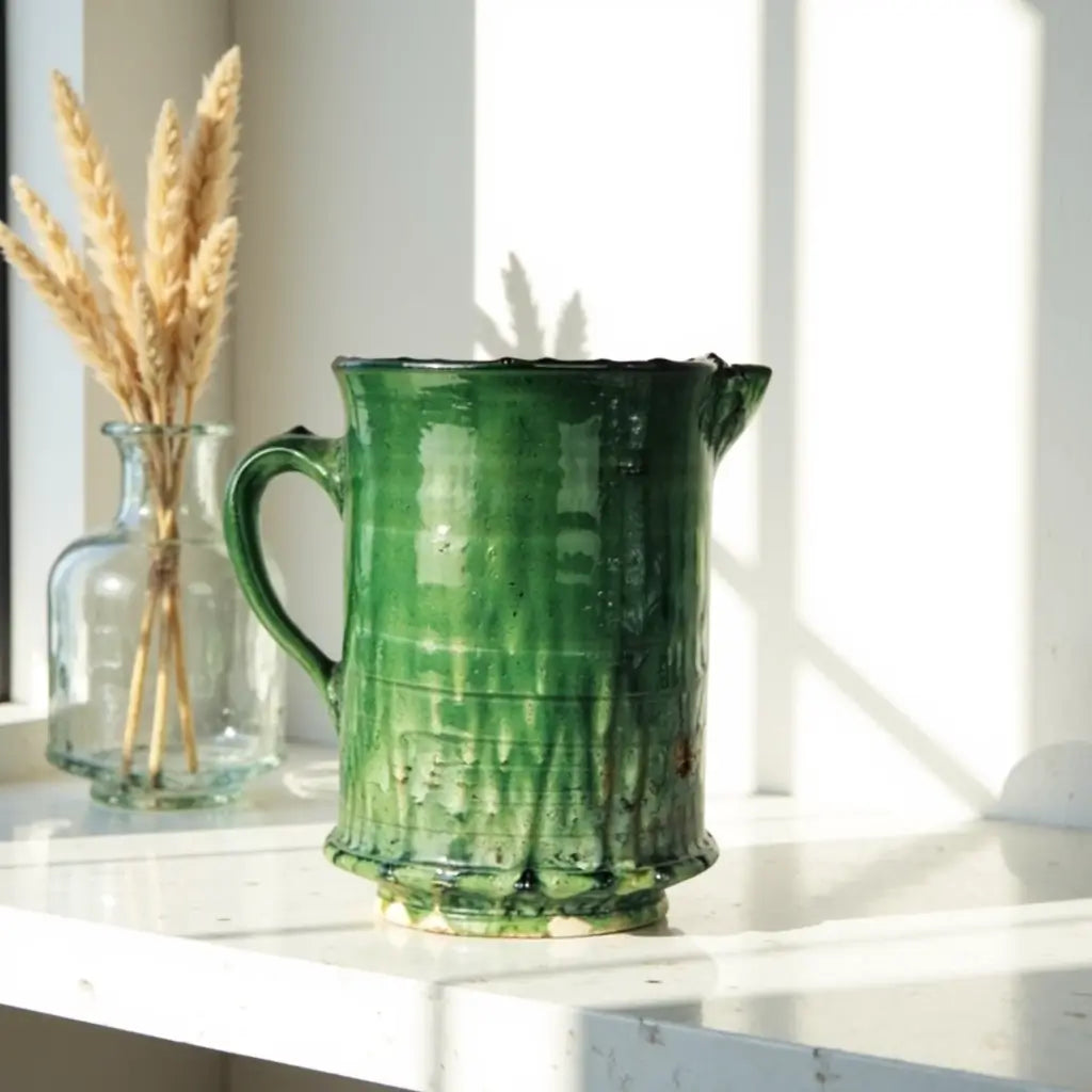 Tamegroute Ceramic Pitcher – Handmade Moroccan Water Jug with Green Glaze image 2