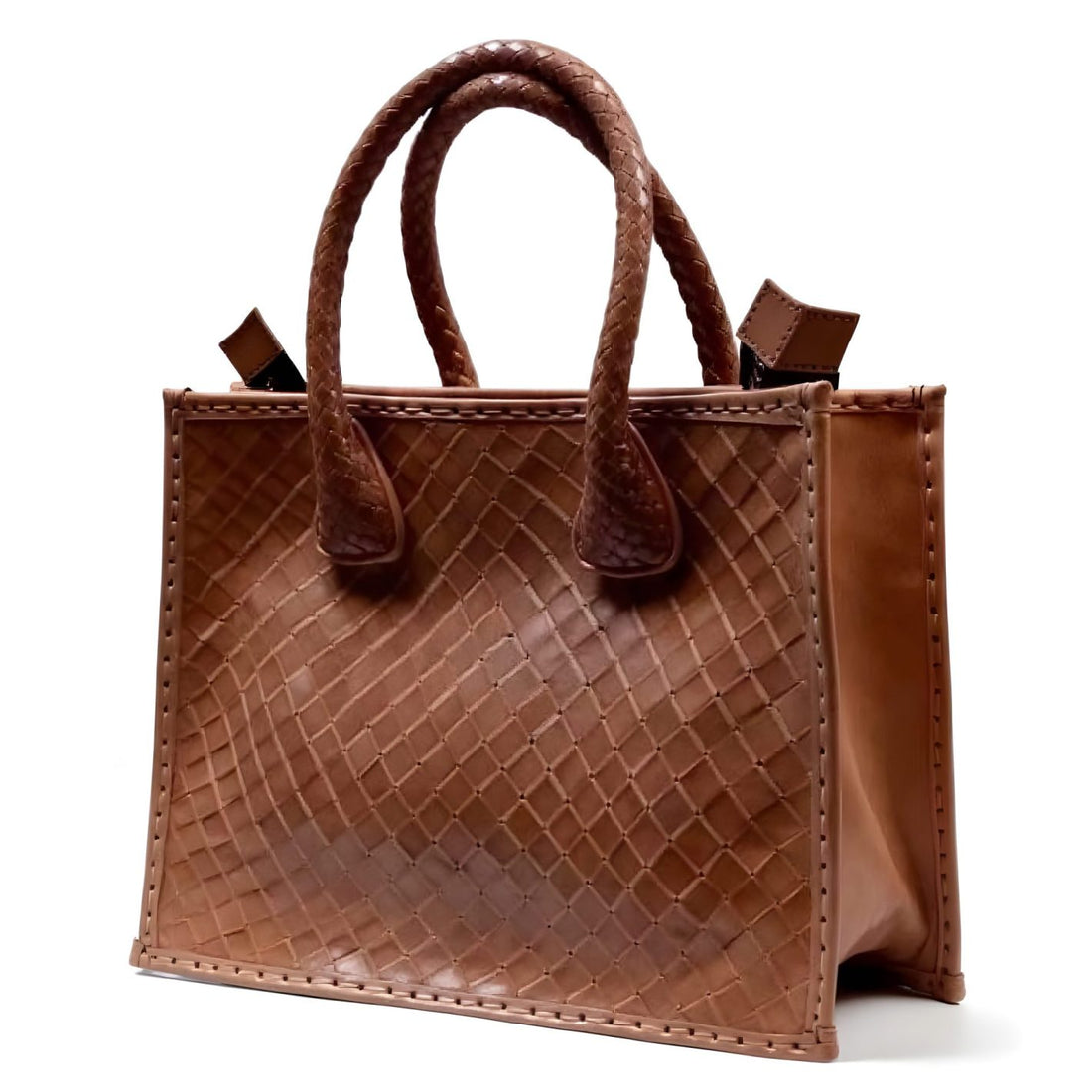Woven Leather Tote Bag – Handcrafted Basketweave Handbag image