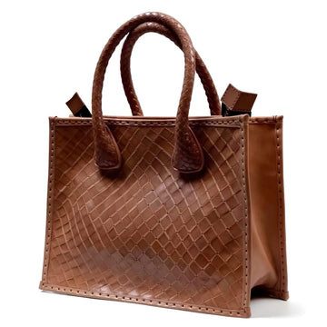 Woven Leather Tote Bag – Handcrafted Basketweave Handbag image