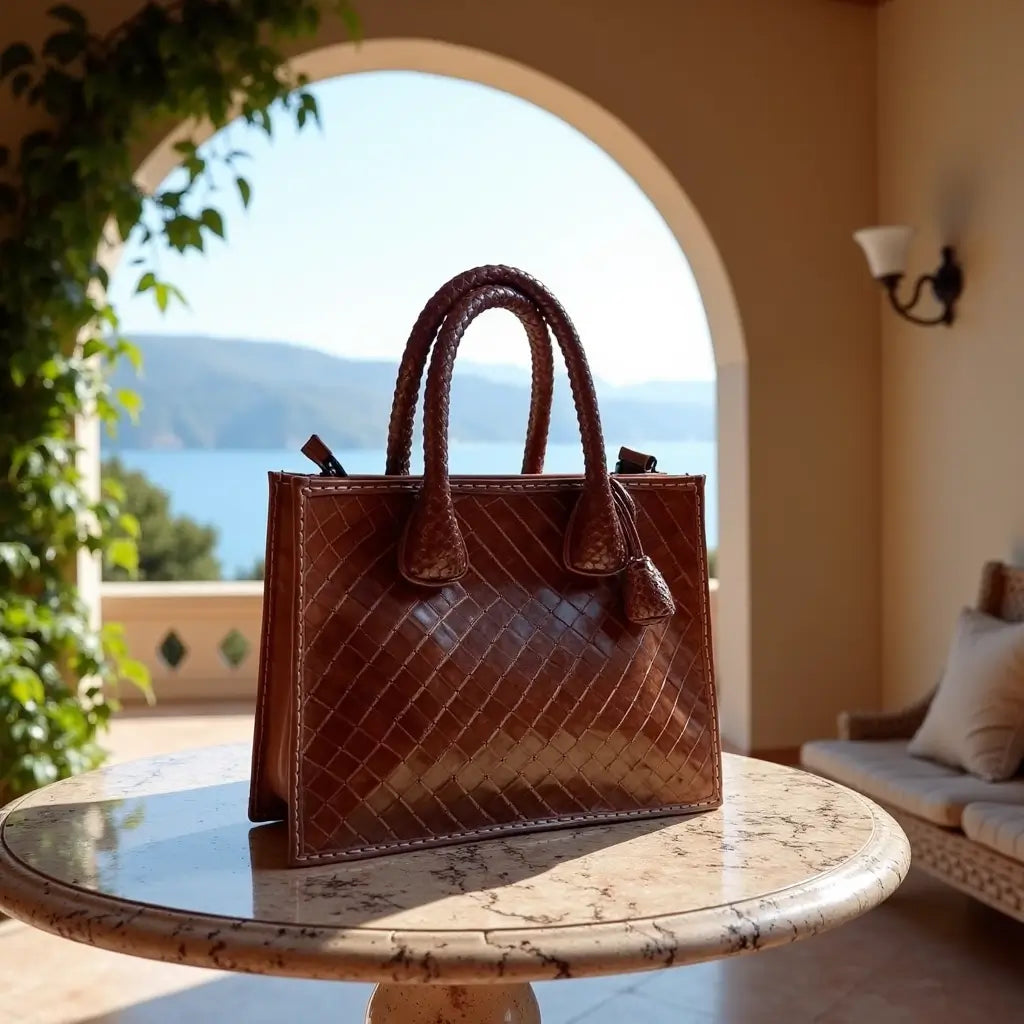 Woven Leather Tote Bag – Handcrafted Basketweave Handbag image 4