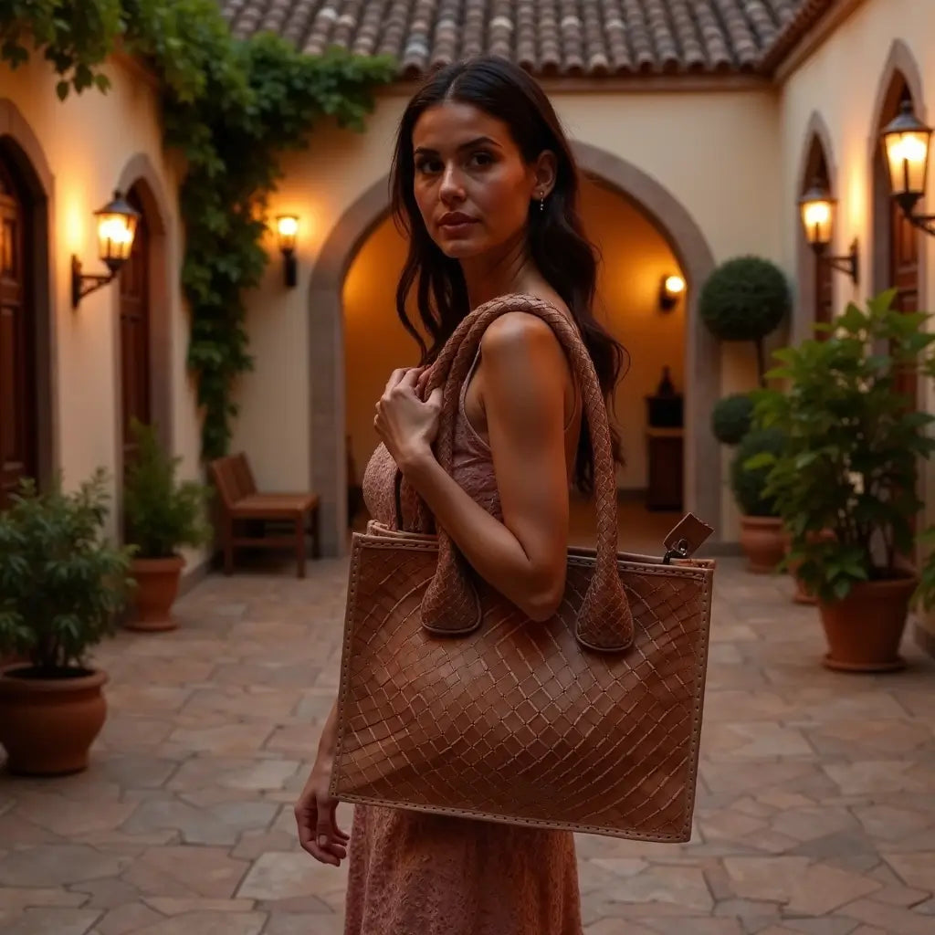 Woven Leather Tote Bag – Handcrafted Basketweave Handbag image 5