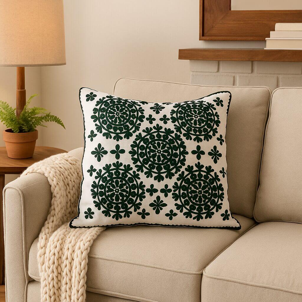 Embroidered Cotton Pillow Covers with Medallion Pattern – Set of 2 image