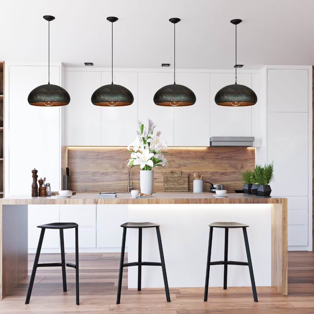 Black Perforated Dome Lamp – Handcrafted Brass Pendant Light image 4