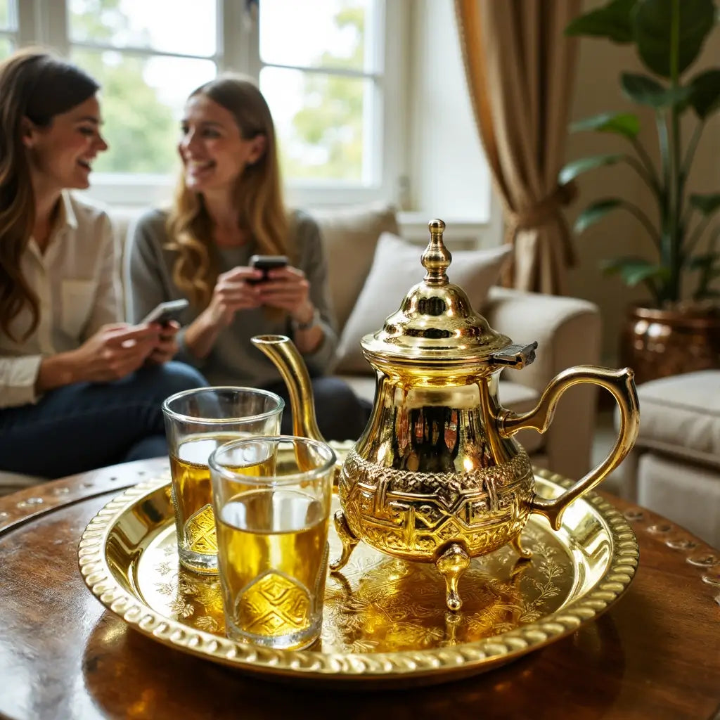 Brass Mini Tea Set – Handcrafted 2 Glass Service with Ornate Tray image 5