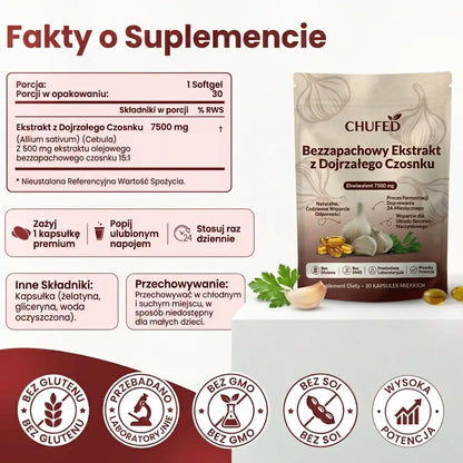 Ekstrakt ze starzonego czosnku – 7500 mg bezzapachowe kapsułki żelowe