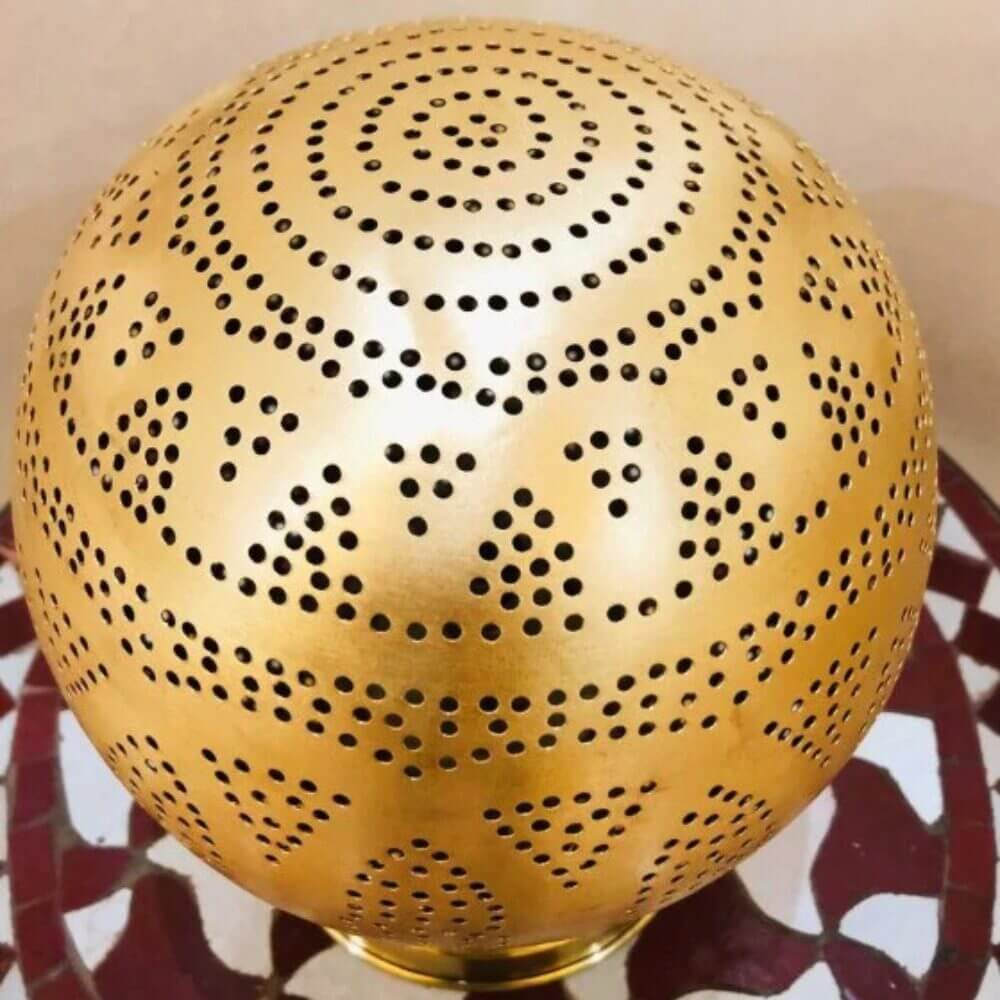 Round Brass Bedside Lamp – Hand-Engraved Brass Globe Light, 9.4″ Height image 3