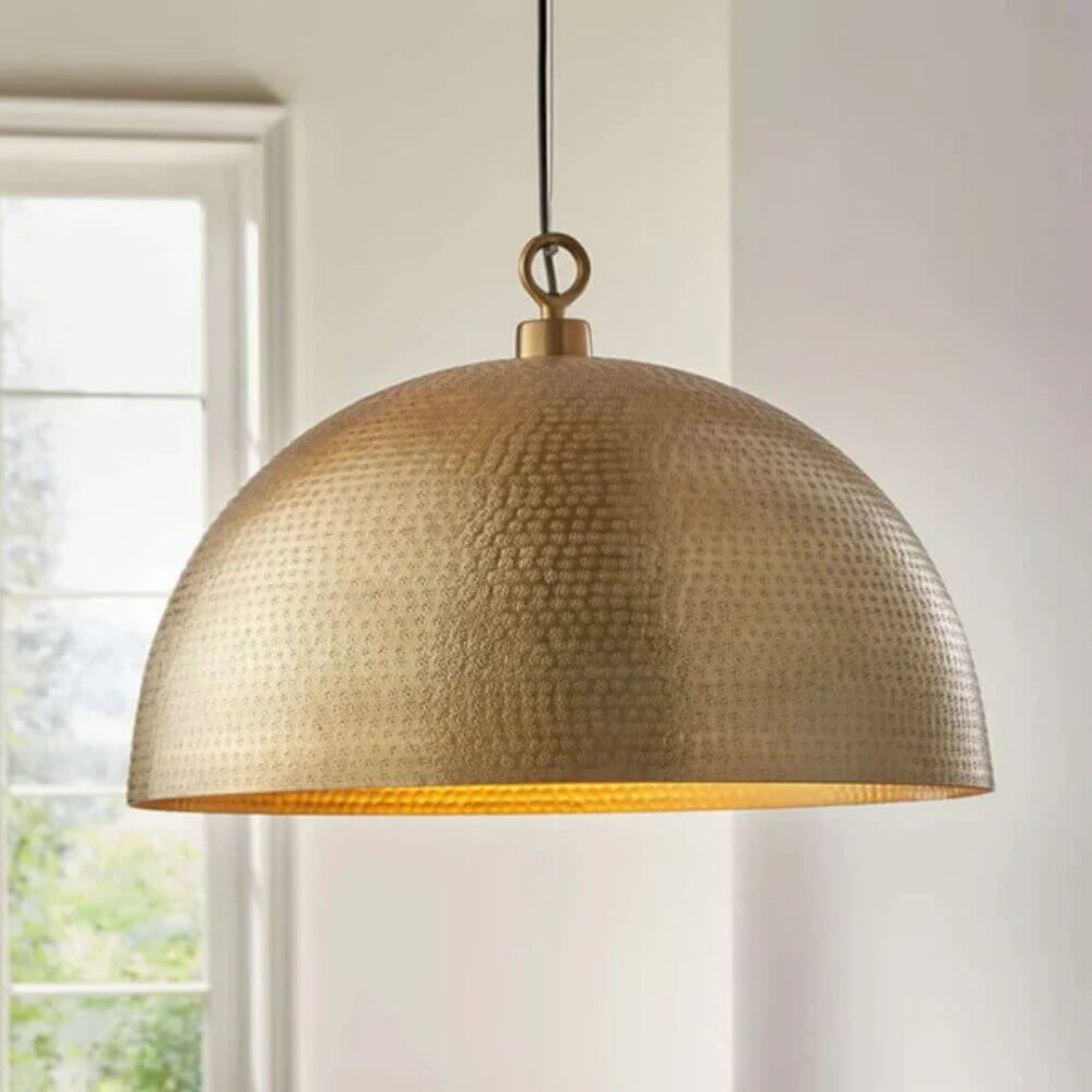 Hammered Brass Dome Pendant Light – Gold Ceiling Lamp with Artisan Texture image 3