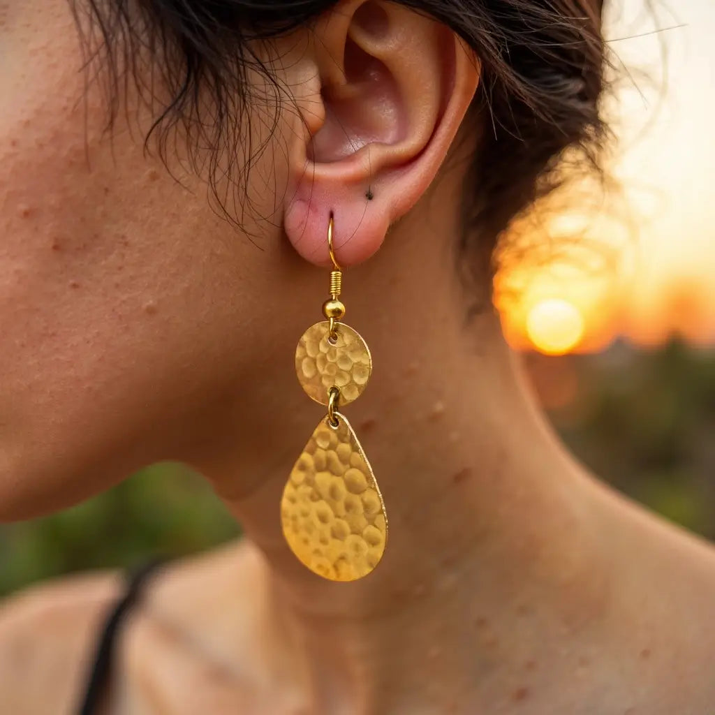 Hammered Brass Drop Earrings – Gold Teardrop Design image 5