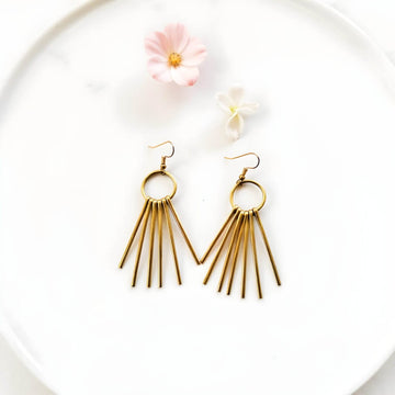 Handmade Brass Fringe Earrings – Gold Sunburst Stick Drop Design image