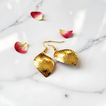Handmade Brass Leaf Earrings – Hammered Gold Nature-Inspired Design image