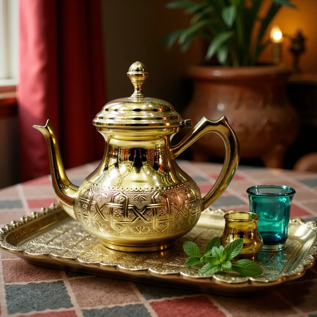 Hand-Engraved Gold Brass Teapot – Traditional Moroccan Design image 4