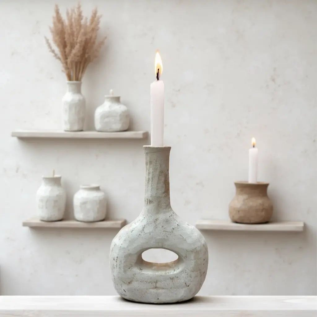 Tamegroute Ceramic Candle Holder Bottle 14″ – Handcrafted Gray Pottery image 3