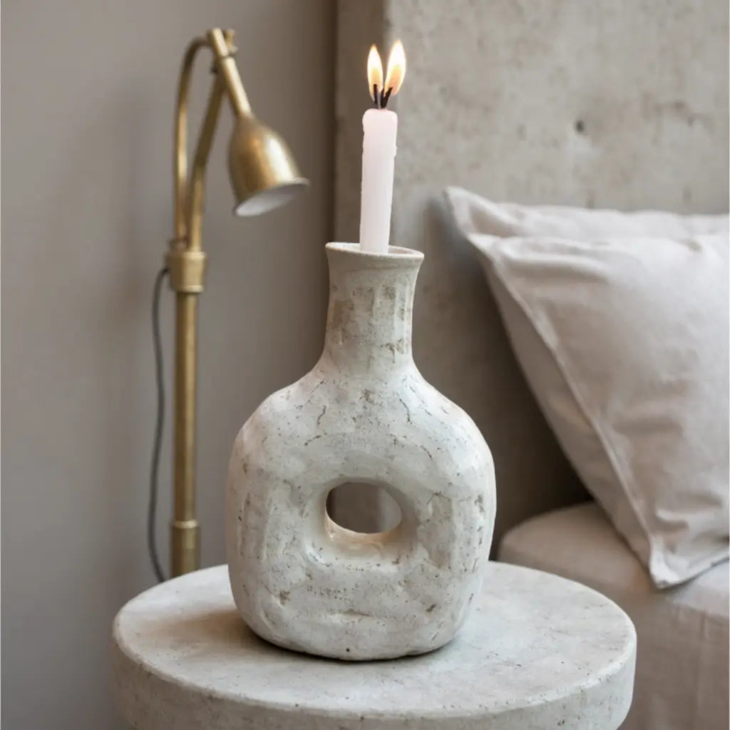 Tamegroute Ceramic Candle Holder Bottle 14″ – Handcrafted Gray Pottery image 2
