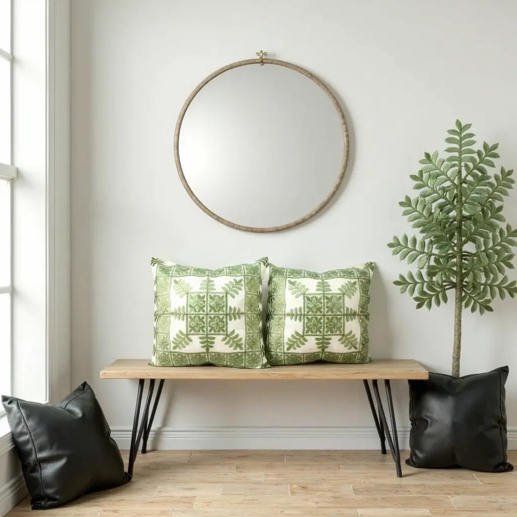 Sage Green Botanical Cotton Pillow Covers 17.4″ – Set of 2 Geometric Cushions image 3