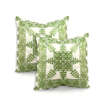 Sage Green Botanical Cotton Pillow Covers 17.4″ – Set of 2 Geometric Cushions image