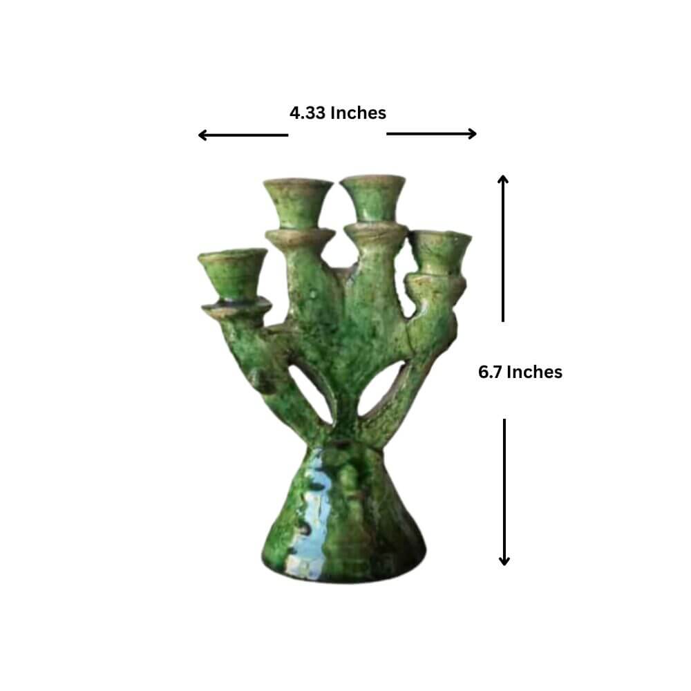 Set of 2 Handmade Green Pottery Candle Holders from Tamegroute image 5