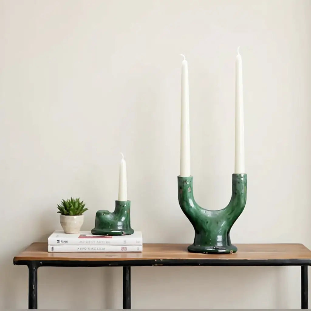 Handcrafted Twin Arc Candlestick Holder – Tamegroute Ceramic Collection image 3