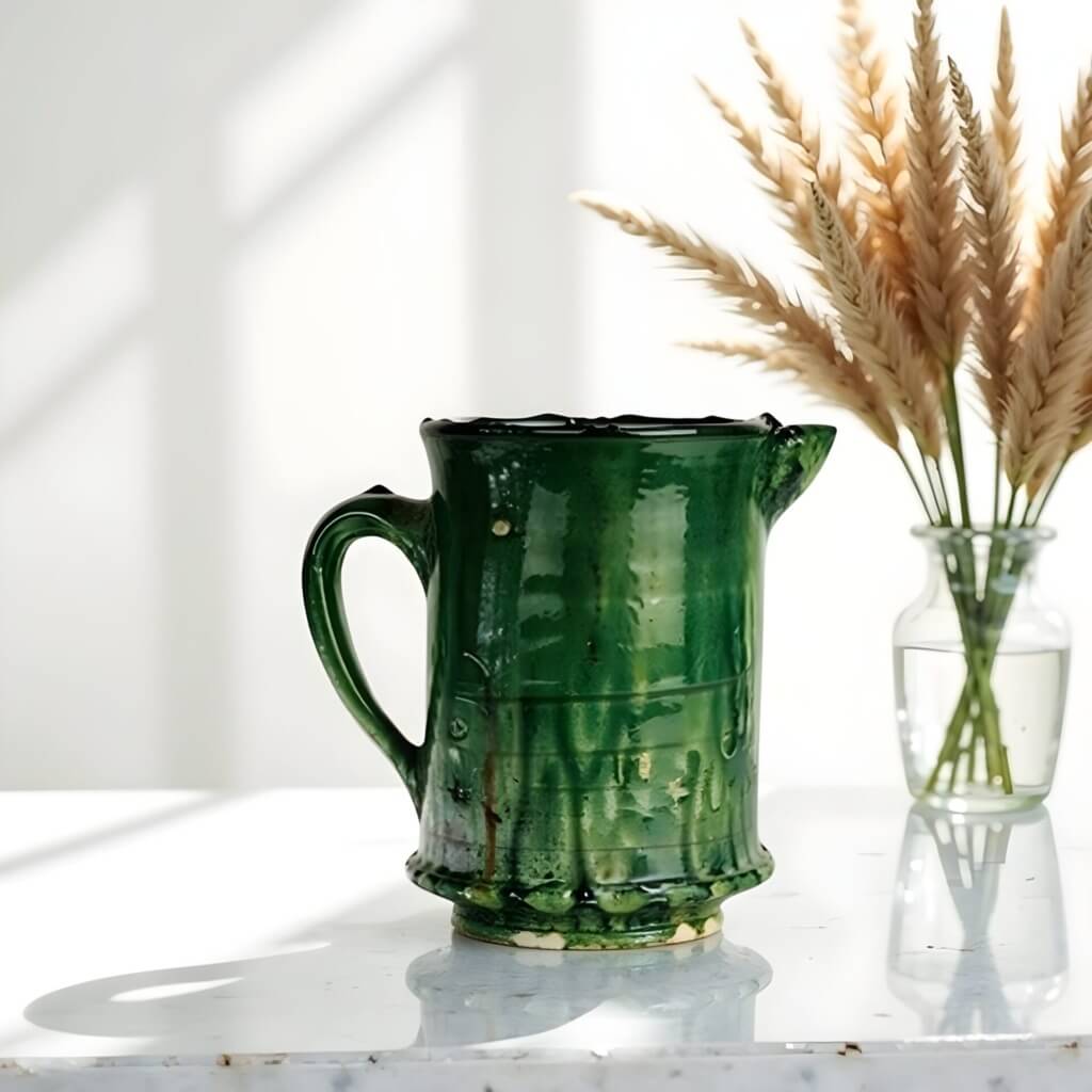 Tamegroute Ceramic Pitcher – Handmade Moroccan Water Jug with Green Glaze image