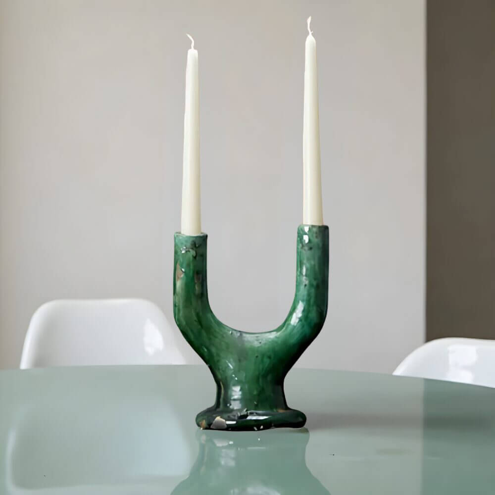 Handcrafted Twin Arc Candlestick Holder – Tamegroute Ceramic Collection image 4