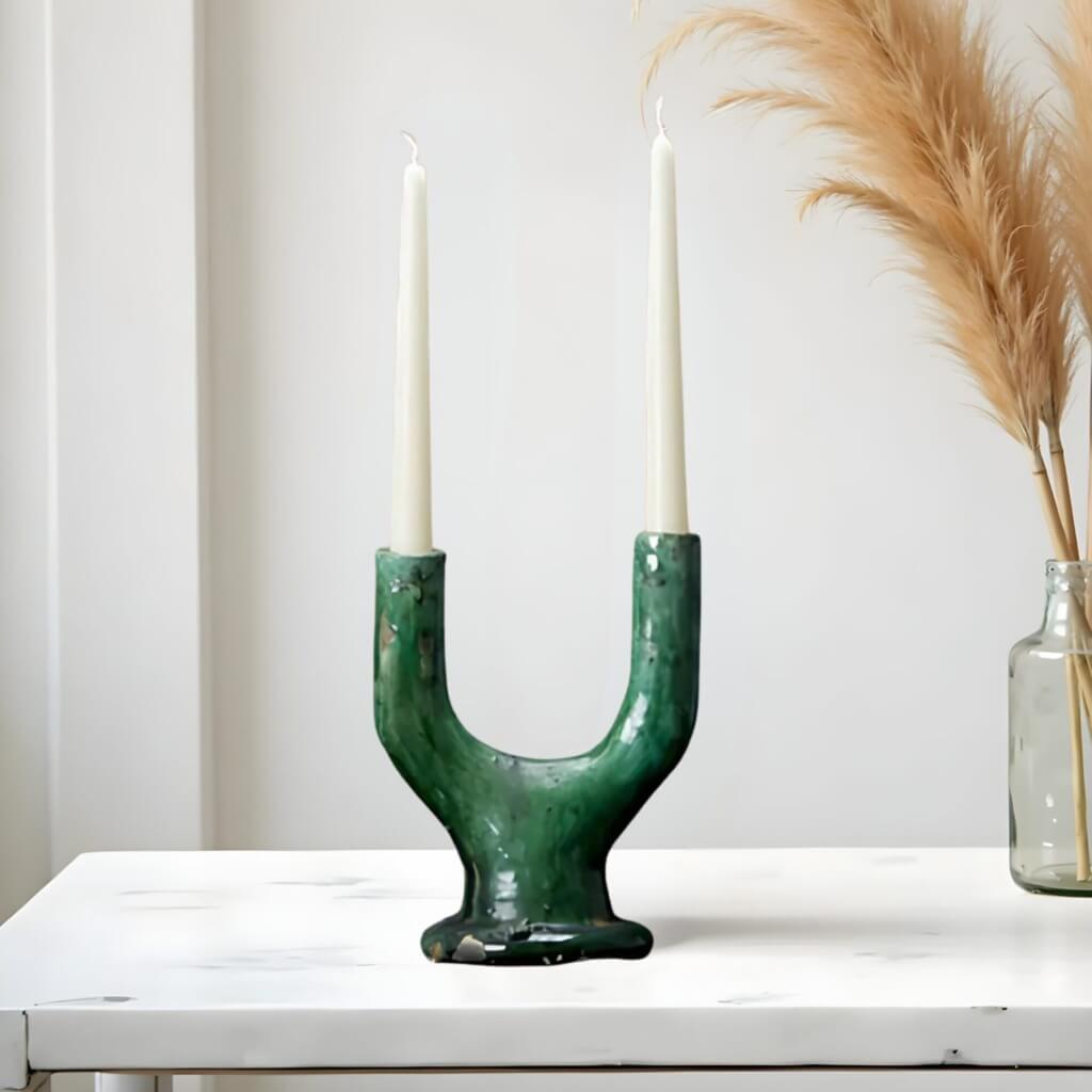 Handcrafted Twin Arc Candlestick Holder – Tamegroute Ceramic Collection image 5