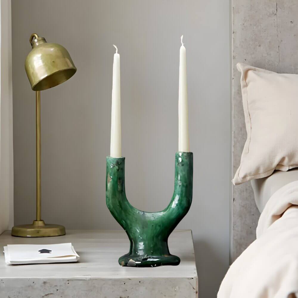 Handcrafted Twin Arc Candlestick Holder – Tamegroute Ceramic Collection image