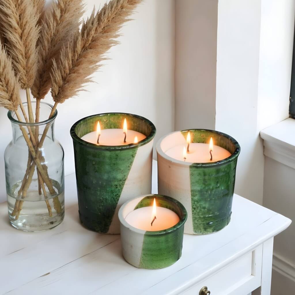 Artisanal Tamegroute Ceramic Candle – Handmade Multi-Wick Collection image