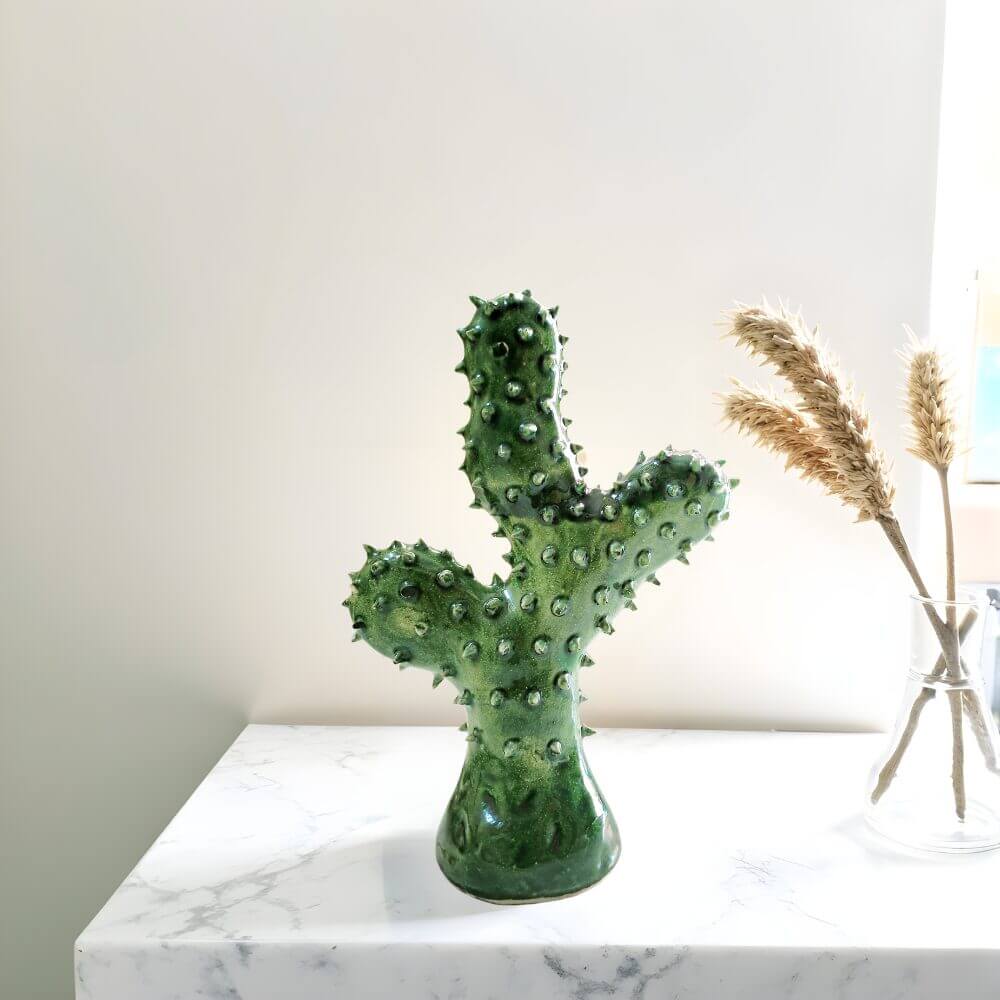 Tamegroute Ceramic Cactus Sculpture Set – Handmade Desert Pottery (Set of 2) image