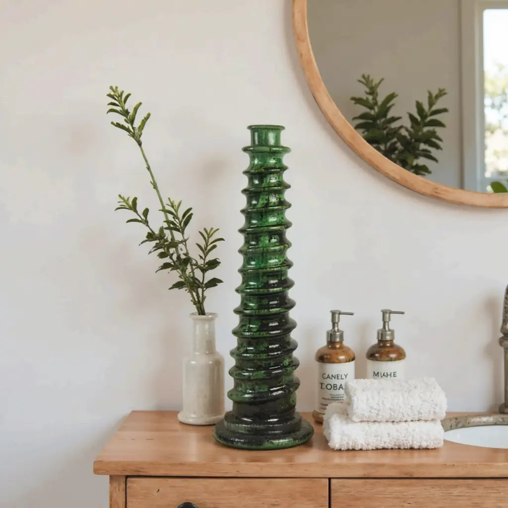 Handcrafted Tall Candle Holder – Tamegroute Ceramic Tower Collection image 6