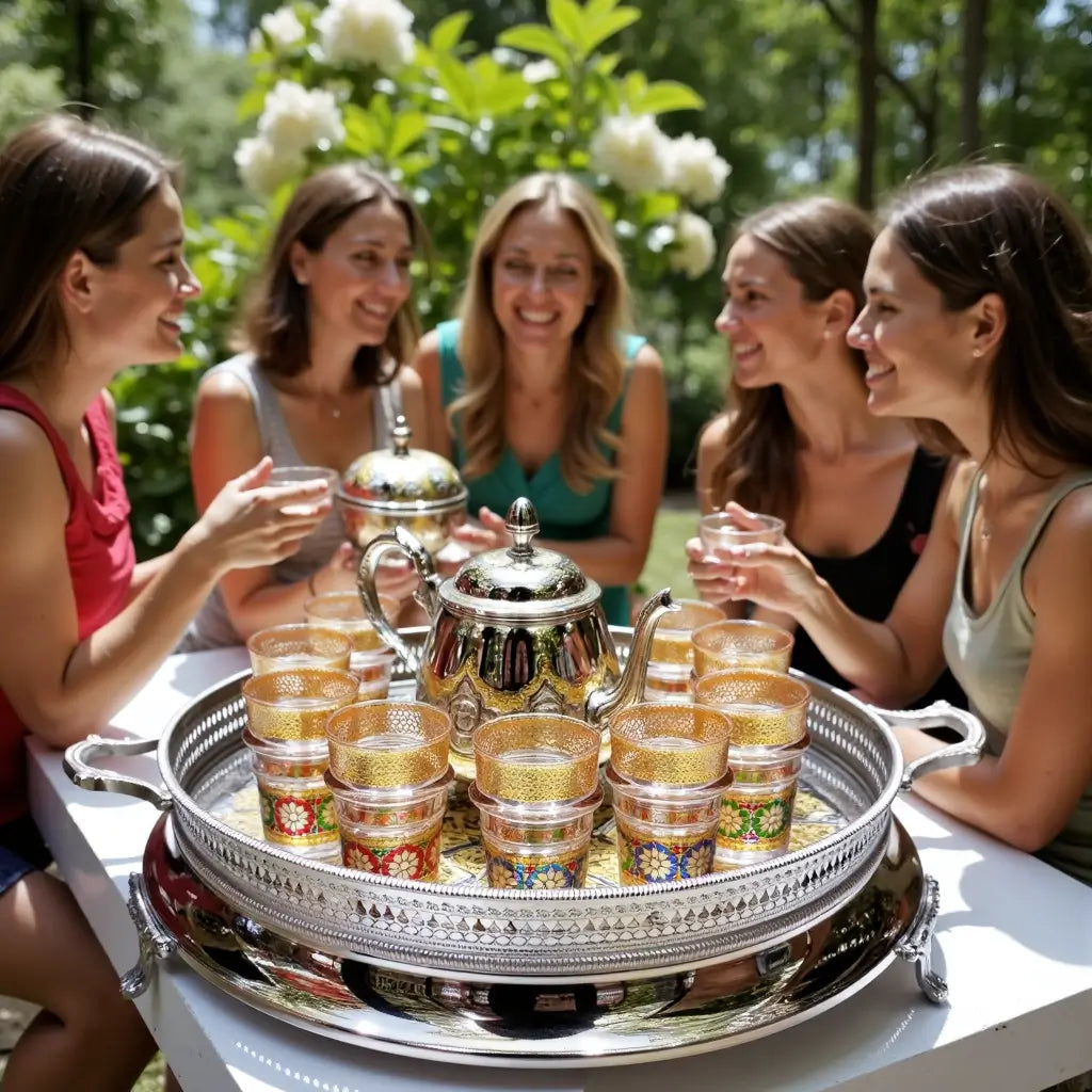 Silver Engraved Tea Set Large – Handcrafted 12 Glass Serving Collection image 4