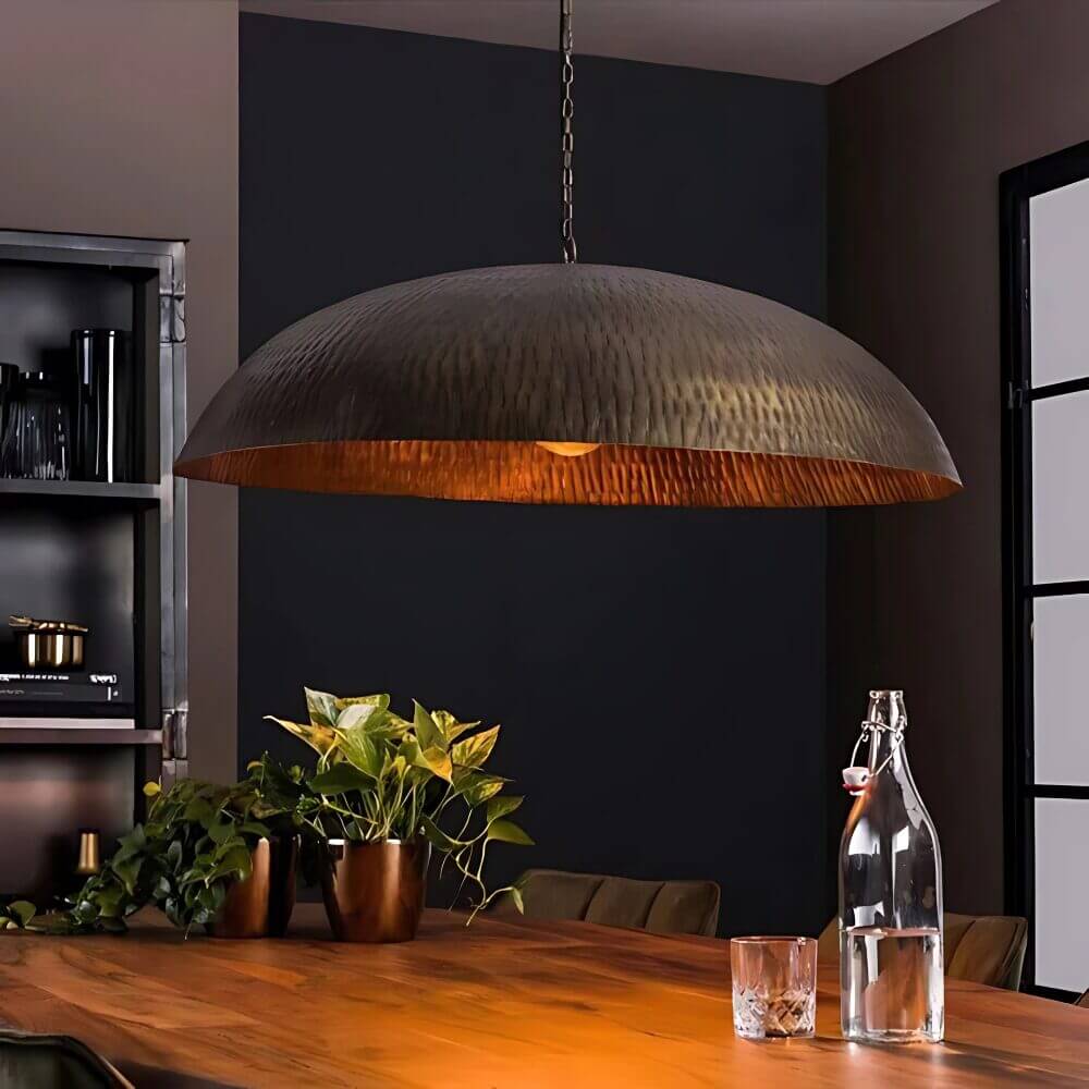 Hammered Brass Dome Pendant Light – Hand-Forged Copper Ceiling Lamp image 5