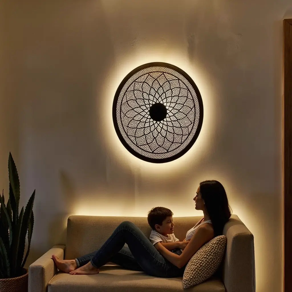 Hand-Engraved Round Brass Wall Light Shade in Gold – Pierced Metalwork image 3