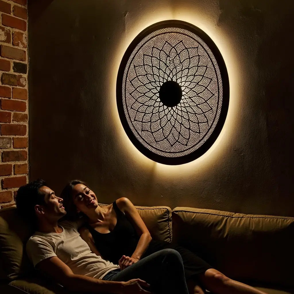 Hand-Engraved Round Brass Wall Light Shade in Gold – Pierced Metalwork image 4