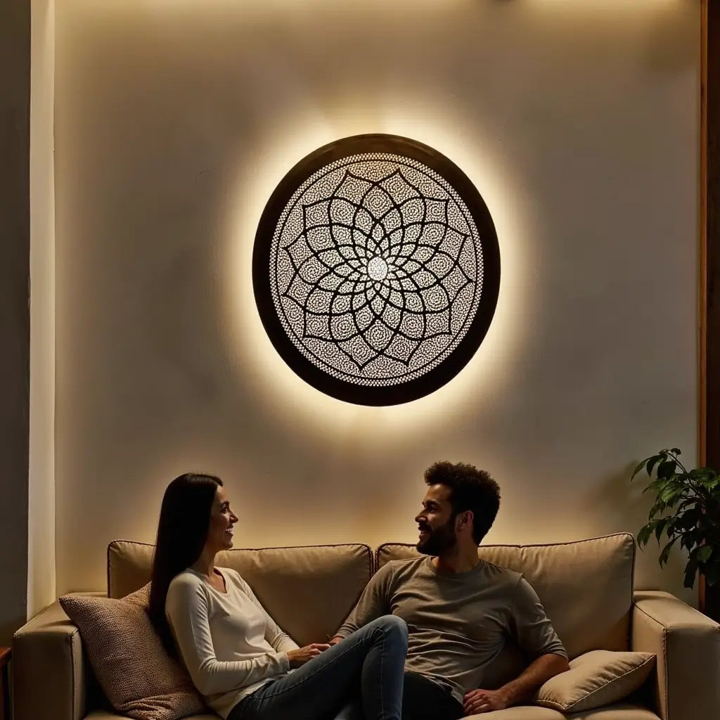 Hand-Engraved Round Brass Wall Light Shade in Gold – Pierced Metalwork image 9