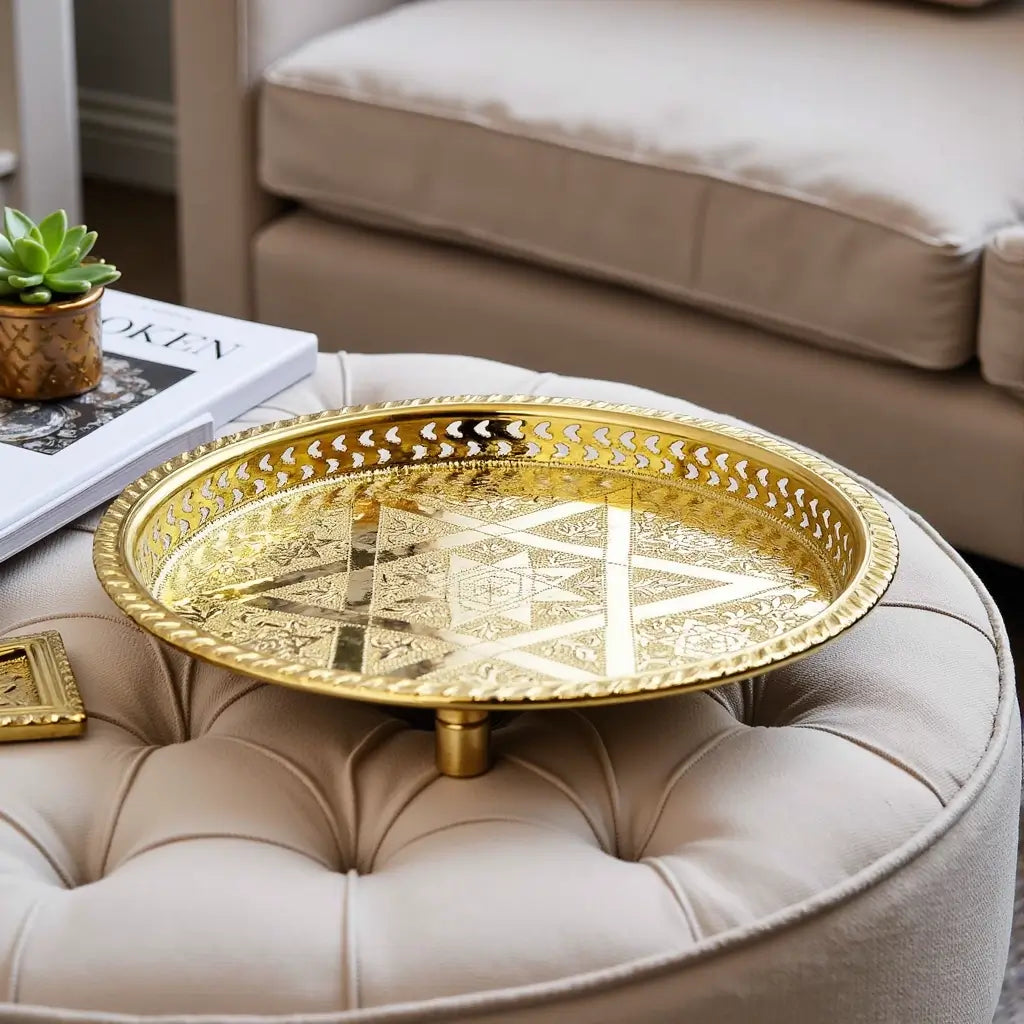 Hand Engraved Round Platter Trays with Star of David image 4