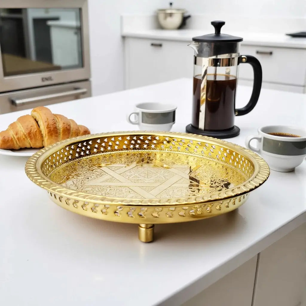 Hand Engraved Round Platter Trays with Star of David image 2