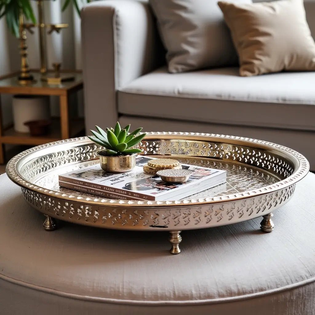 Hand Engraved Round Platter Trays with Star of David image 6