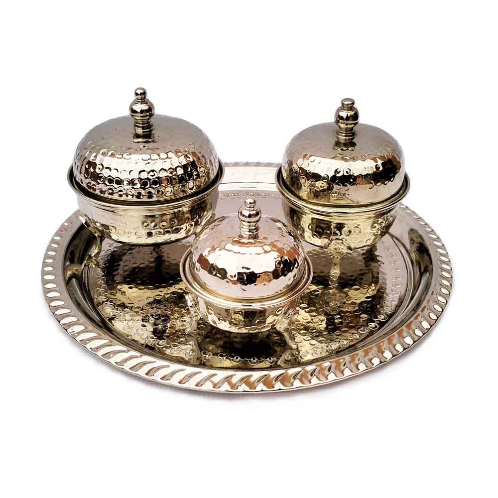 Hand Hammered Silver Tea Set – 3 Container Service with Ornate Tray image