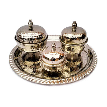 Hand Hammered Silver Tea Set – 3 Container Service with Ornate Tray image