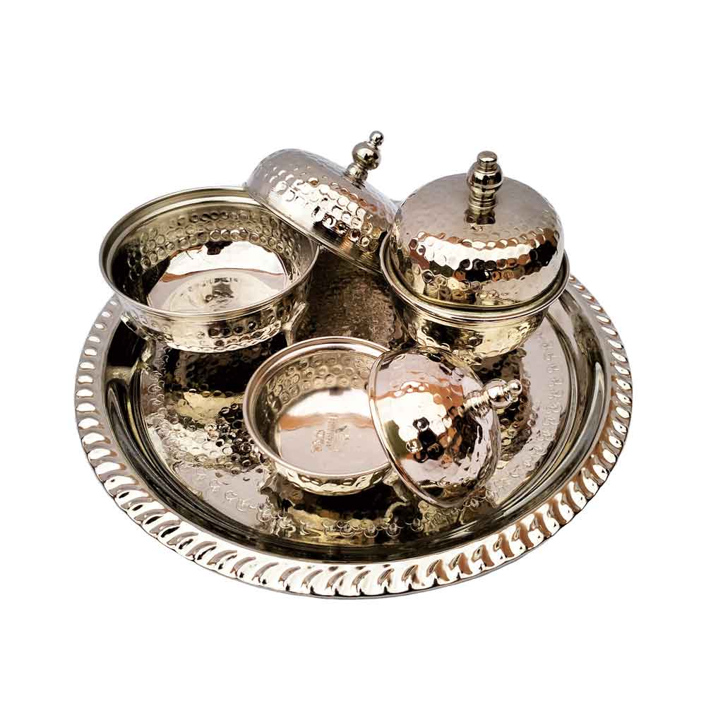Hand Hammered Silver Tea Set – 3 Container Service with Ornate Tray image 5